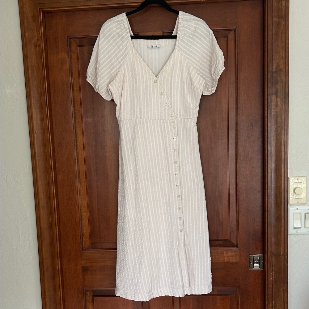 Madewell Cream Striped Midi Dress
